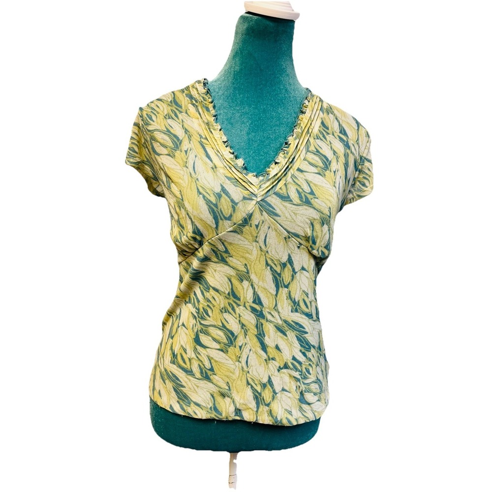 INC International Concepts Babydoll Mesh Top Tropical Print Romantic Coquette M